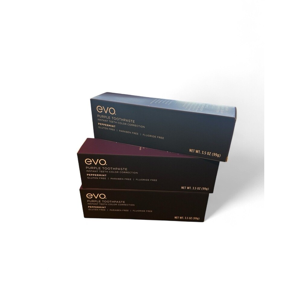 3 Evo Purple Toothpaste Instant Color Correction Peppermint Flouride Free 3.5oz